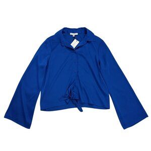 Maison DAmelie Blue Long Sleeve Button-Up Tie-Front Womens Shirt XS, NWT.